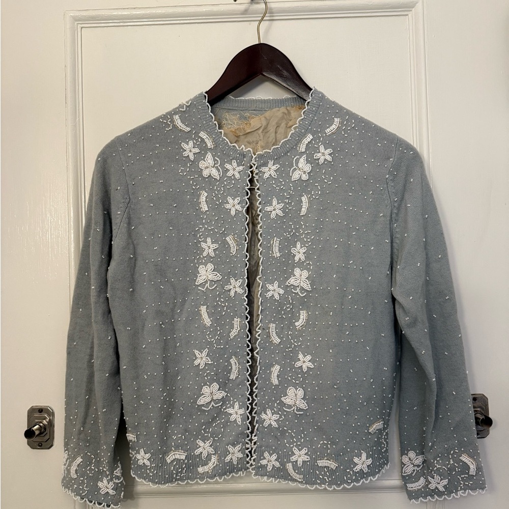 1940s Beaded Cardigan, Sea Salt